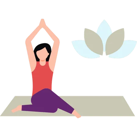 Niña haciendo yoga en casa  Ilustración