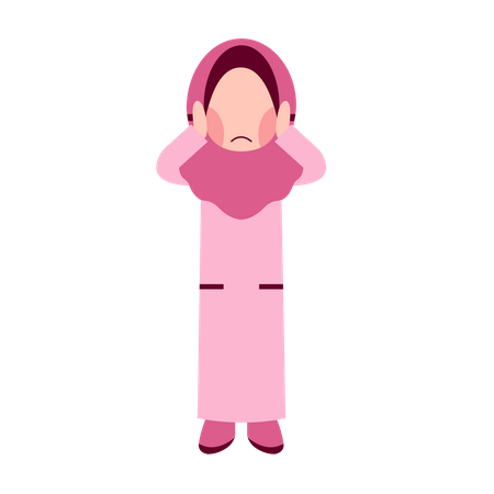 Chica hijab puso su mano en las orejas  Ilustración