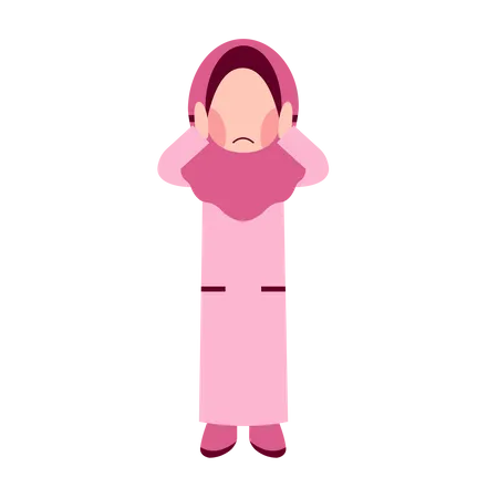 Chica hijab puso su mano en las orejas  Ilustración