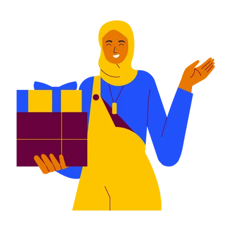Niña hijab recibe regalos de Ramadán  Ilustración