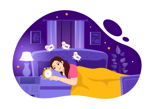 Niña incapaz de dormir  Ilustración