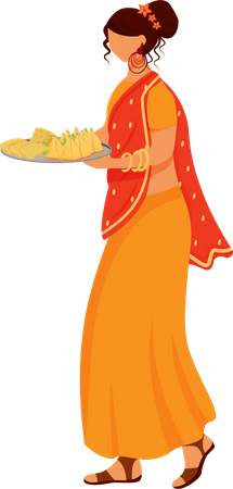 Niña india vistiendo sari  Ilustración