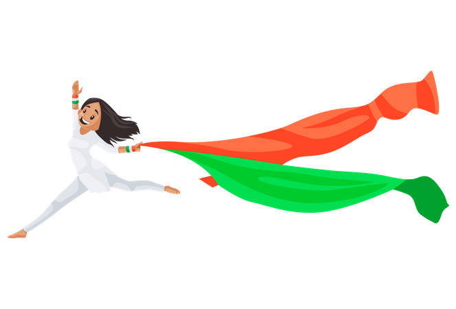 Niña india salta con su bufanda.  Ilustración