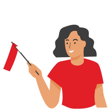 Niña indonesia sosteniendo la bandera  Ilustración