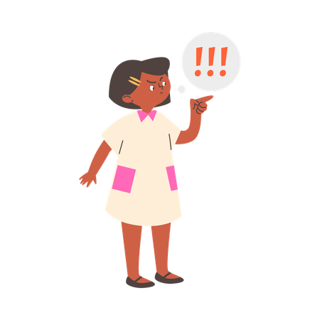 Niña insatisfecha señala algo con el dedo  Ilustración