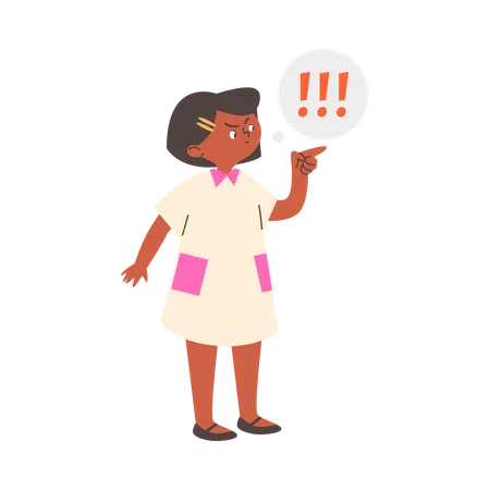 Niña insatisfecha señala algo con el dedo  Ilustración