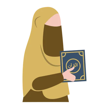 Chica islámica está leyendo el Corán  Ilustración