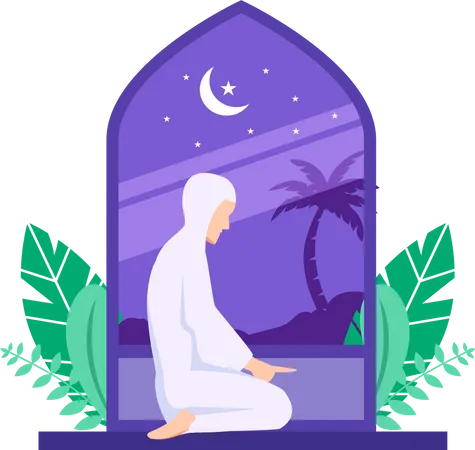 Chica islámica haciendo oración islámica  Ilustración