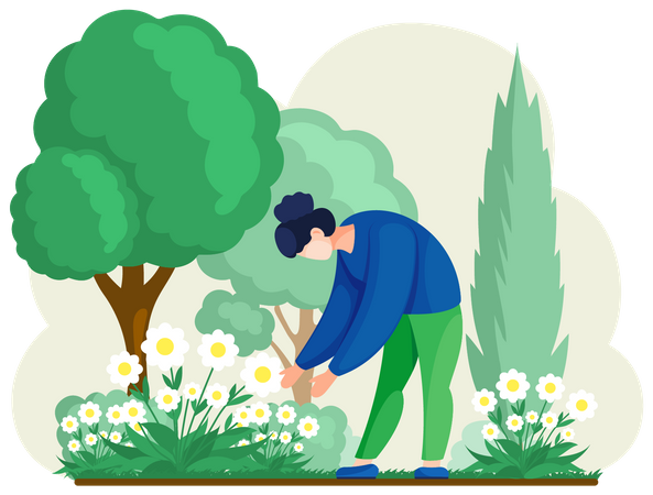 Niña, jardinería, plantas, en, patio trasero  Ilustración