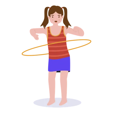 Niña jugando con hula-hoop  Ilustración