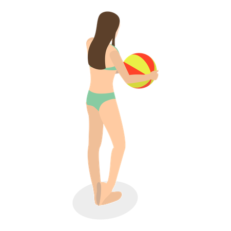 Niña jugando con pelota en la piscina  Ilustración