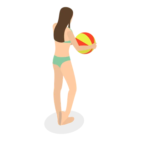 Niña jugando con pelota en la piscina  Ilustración