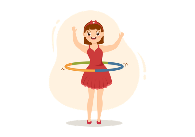 Niña jugando hula-hoop  Ilustración