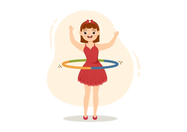 Niña jugando hula-hoop  Ilustración