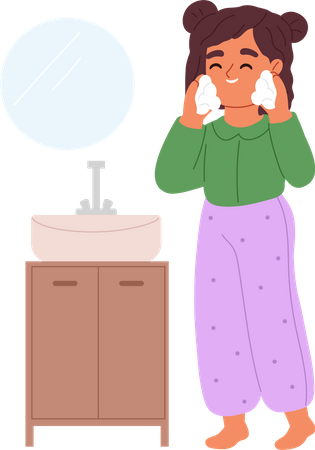 Niña lavándose la cara  Ilustración