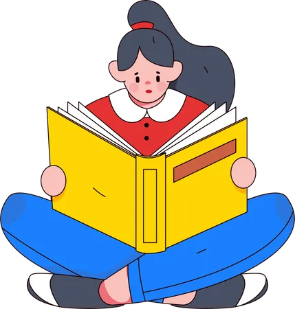 Libro de lectura de niña  Ilustración