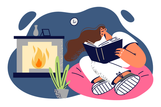 Libro de lectura de niña  Ilustración