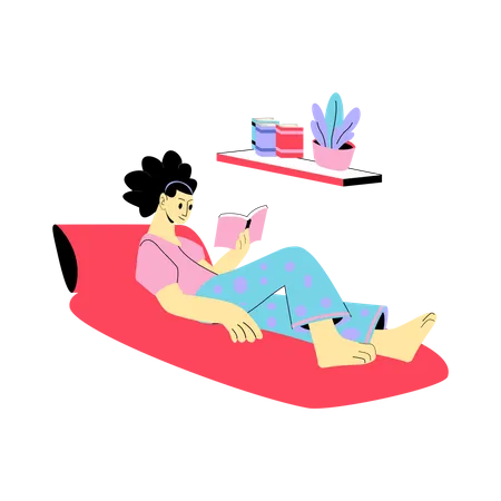 Chica leyendo un libro mientras se relaja  Ilustración