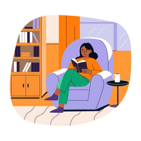 Libro de lectura de niña  Ilustración