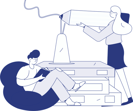 Libro de lectura de niña  Ilustración