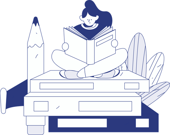 Libro de lectura de niña  Ilustración