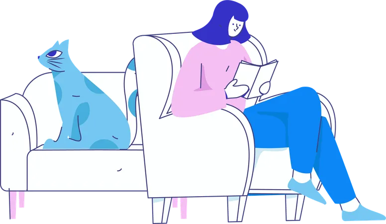 Chica leyendo un libro en casa  Ilustración