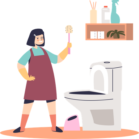 Chica limpiando el baño  Ilustración