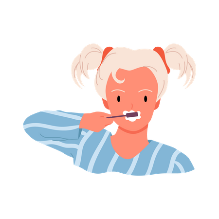 Niña limpiando dientes  Ilustración