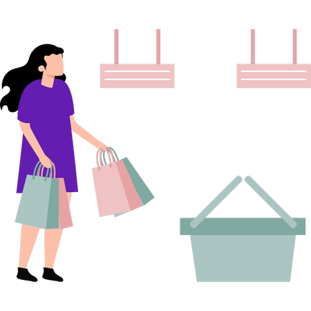 La chica lleva bolsas de compras.  Ilustración