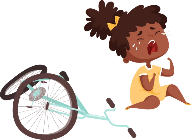 Niña llorando por caída de bicicleta  Ilustración