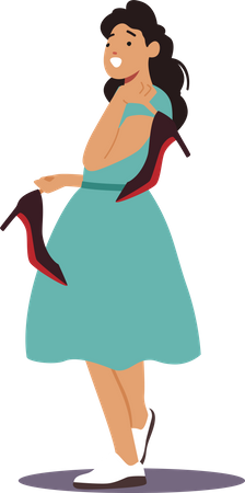 Niña mantenga zapatos de tacón en las manos  Illustration