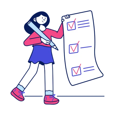 La muchacha marca la lista de tareas  Ilustración