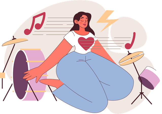 Chica meditando con música  Ilustración