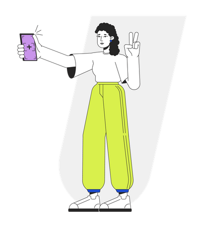 Chica milenaria tomando selfie  Ilustración