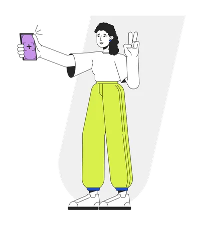 Chica milenaria tomando selfie  Ilustración