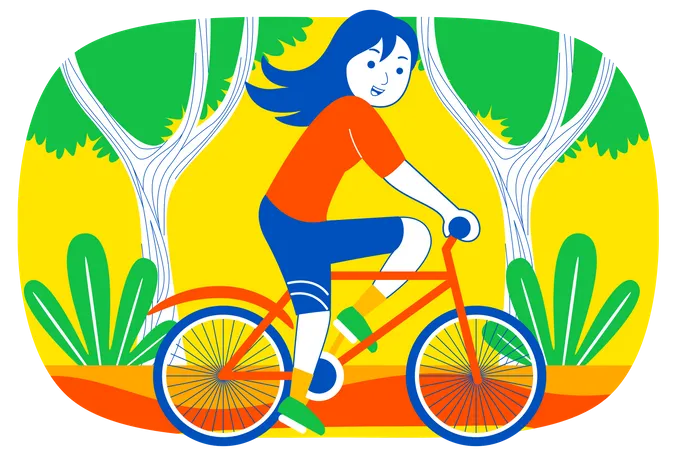 Chica montando bicicleta  Ilustración