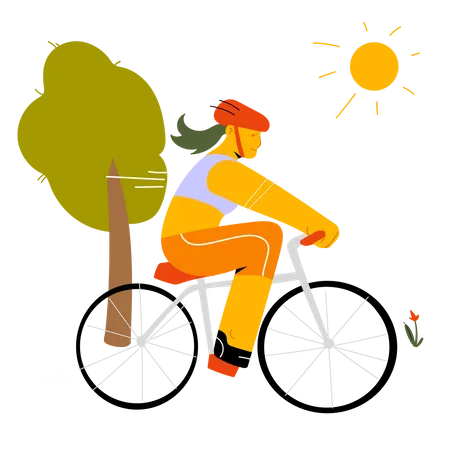 Chica montando bicicleta  Ilustración