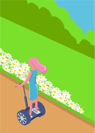 Niña montando bicicleta eléctrica  Ilustración