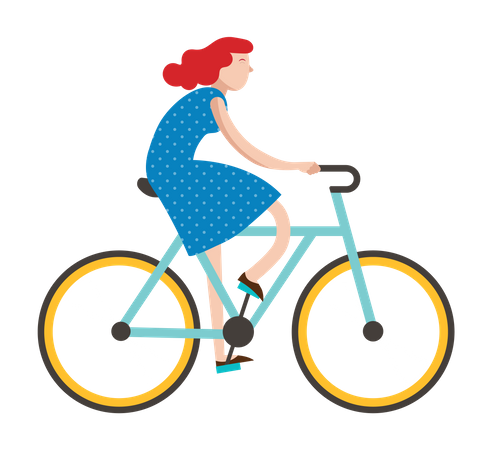 Chica montando en bicicleta  Ilustración