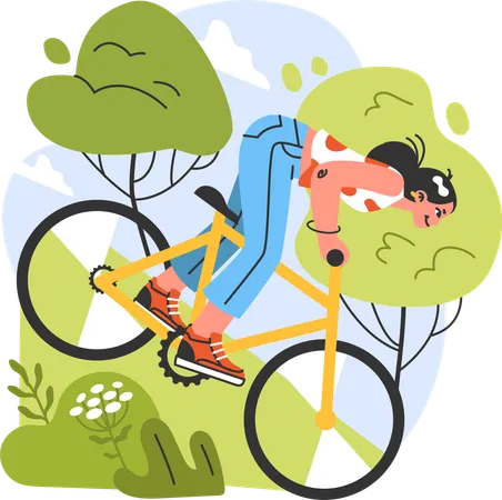 Niña montando bicicleta  Ilustración