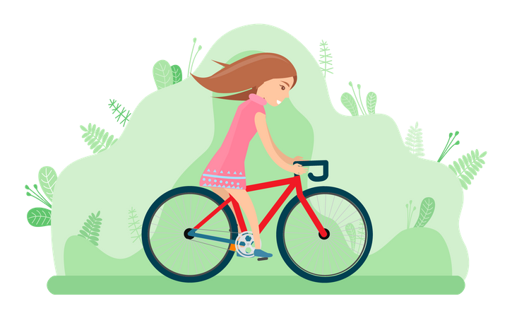 Niña montando bicicleta  Ilustración