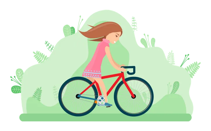 Niña montando bicicleta  Ilustración