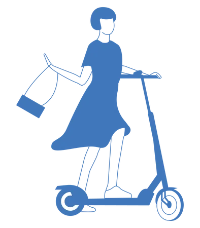 Niña montando scooter eléctrico  Ilustración