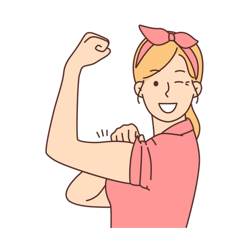 Chica joven mostrando brazo fuerte  Ilustración