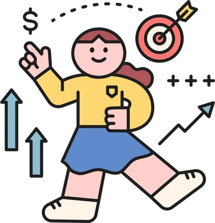 Chica mostrando meta financiera  Ilustración