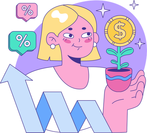 Chica mostrando planta dólar  Ilustración