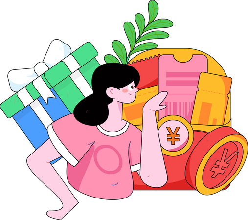 Chica mostrando regalo y dinero  Ilustración