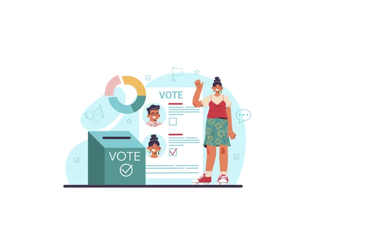 Chica mostrando urna de votación  Ilustración