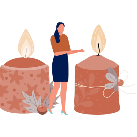 Niña mostrando vela perfumada  Ilustración