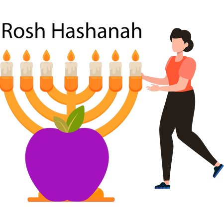 Niña muestra velas de Hanukkah para Rosh Hashaná  Ilustración